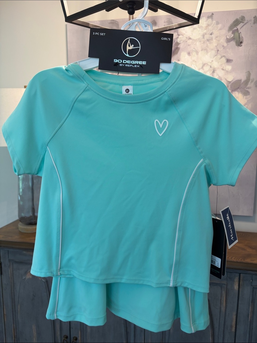 90 Degree By Reflex Aqua Short Sleeve Active Tee with Heart Detail